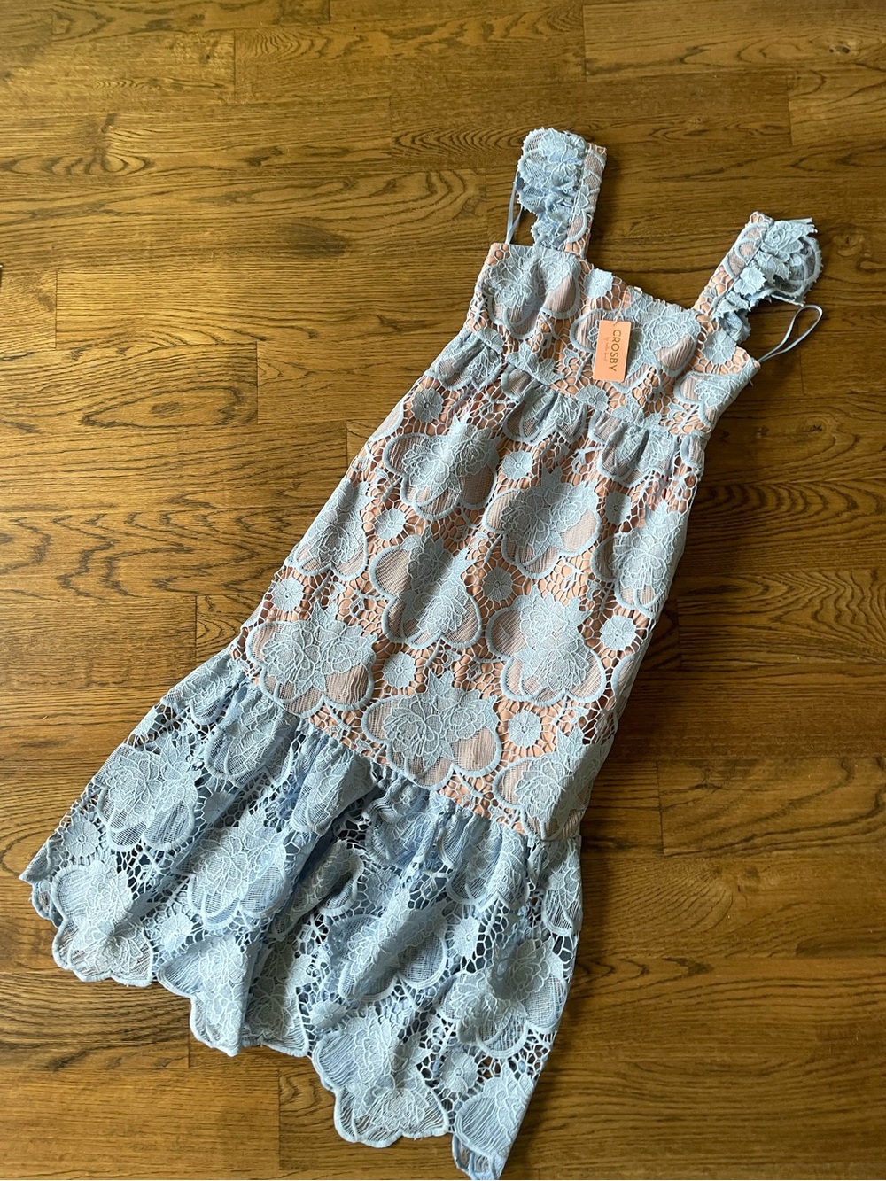 Women’s Crosby by Mollie Burch Blue Lace Sundress with Ruffle Hem - Size M